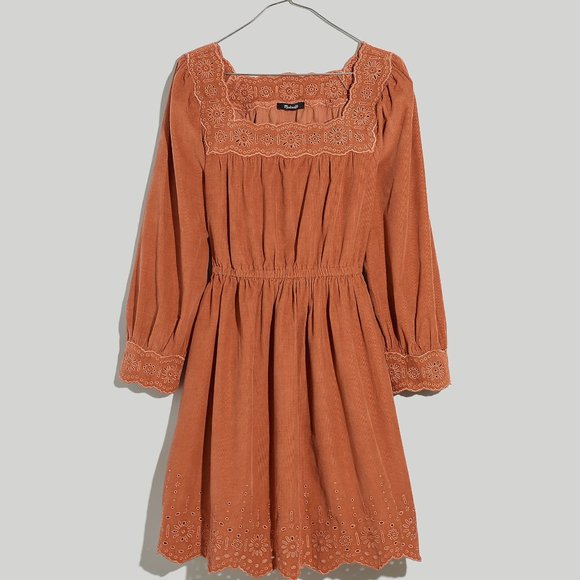 Madewell Dresses & Skirts - Madewell Embroidered Corduroy Square-Neck Mini Dress size Small S NWT